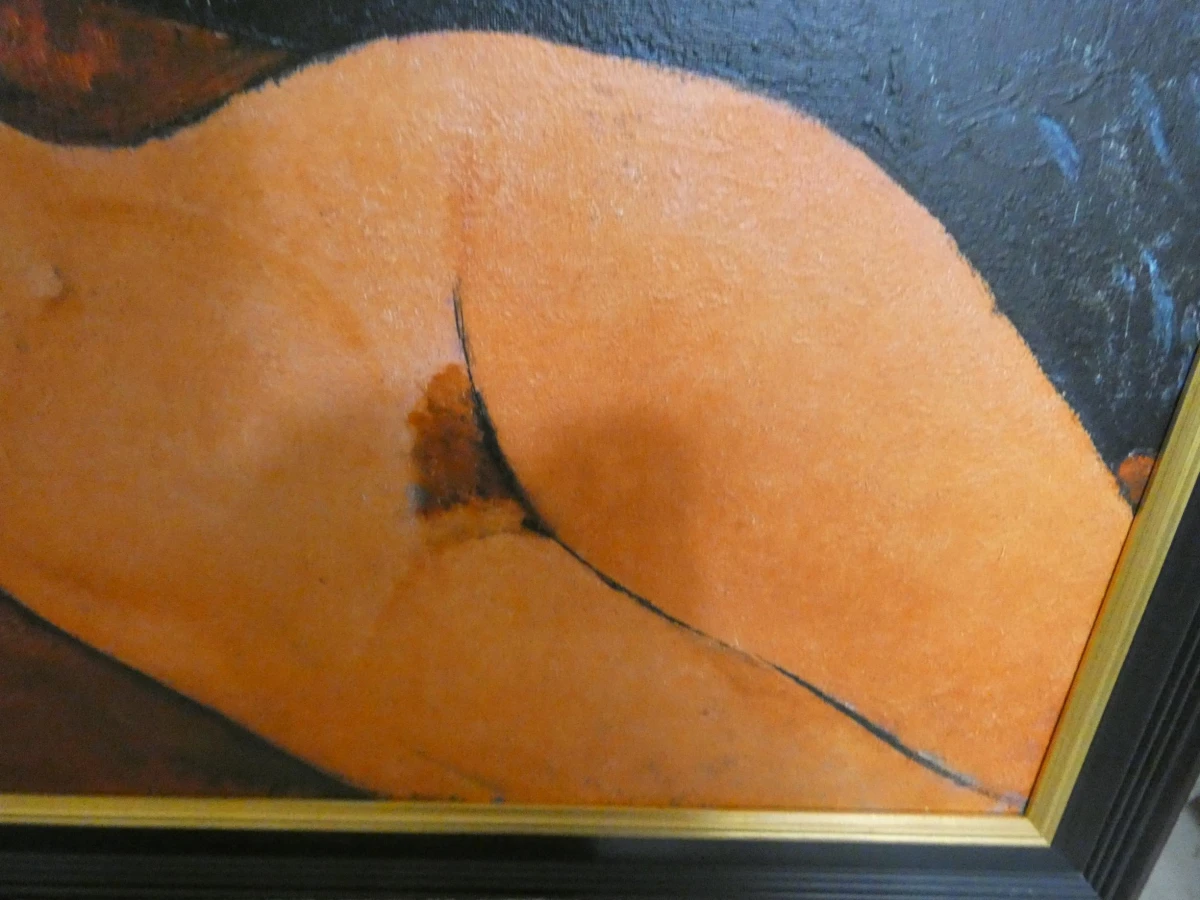 Schilderij "Liggende vrouwelijke naaktfiguur op een wit kussen" + certificaat