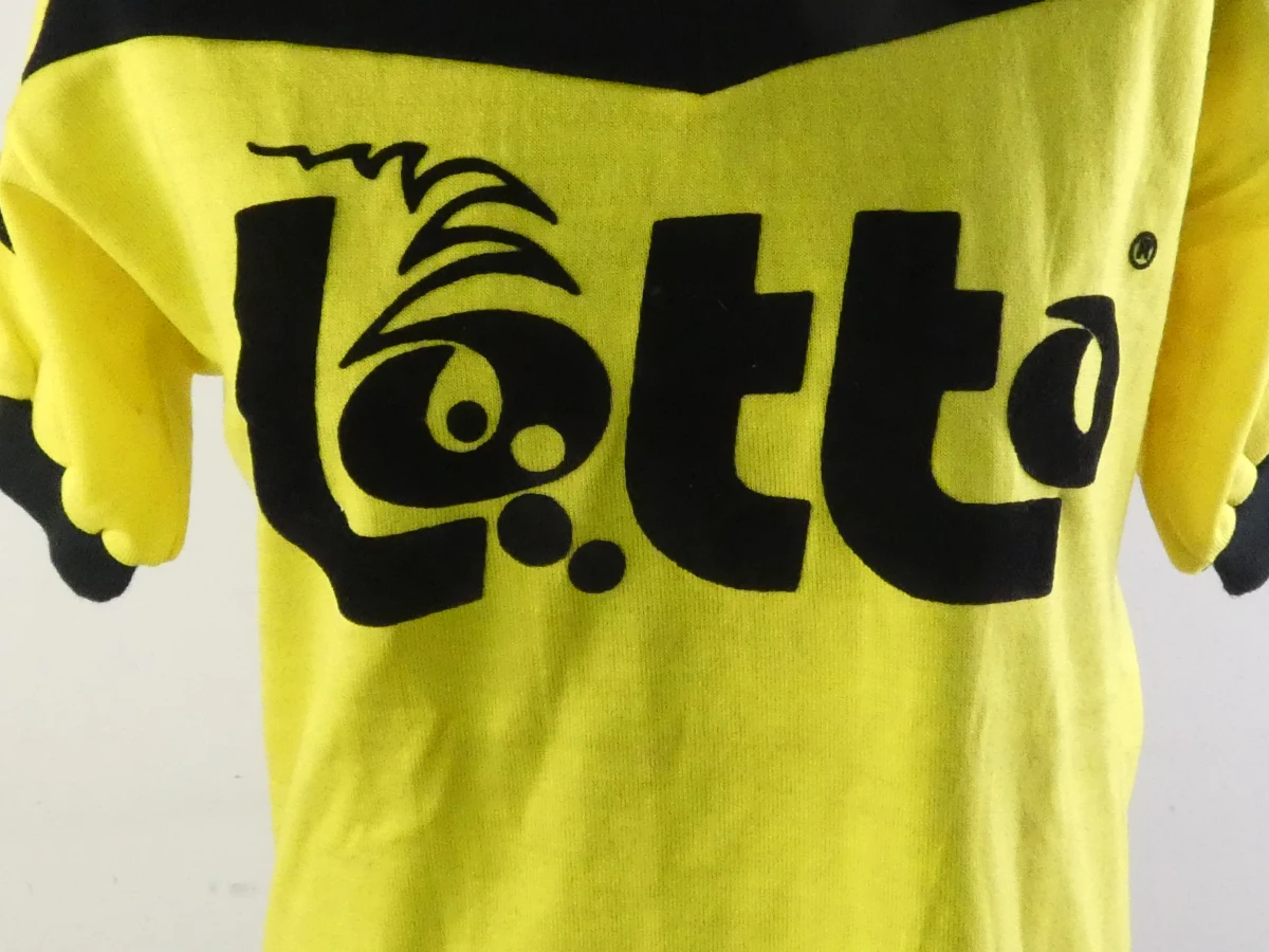 Vintage Lotto wielertrui geel-blauw met rits(Maat: EL)