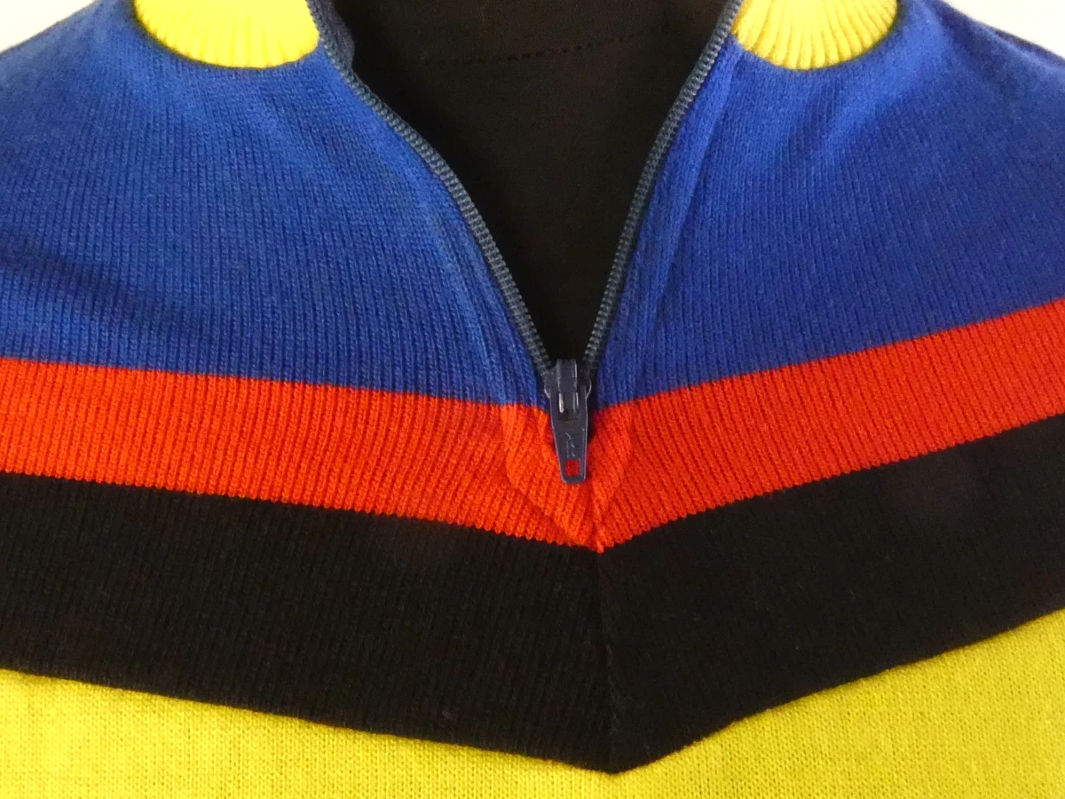 Vintage Lotto wielertrui geel-blauw met rits(Maat: EL)