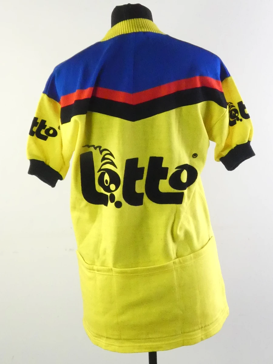 Vintage Lotto wielertrui geel-blauw met rits(Maat: EL)