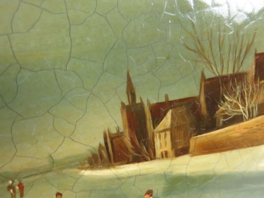 Schilderij - Hollands Winterlandschap op het IJs
