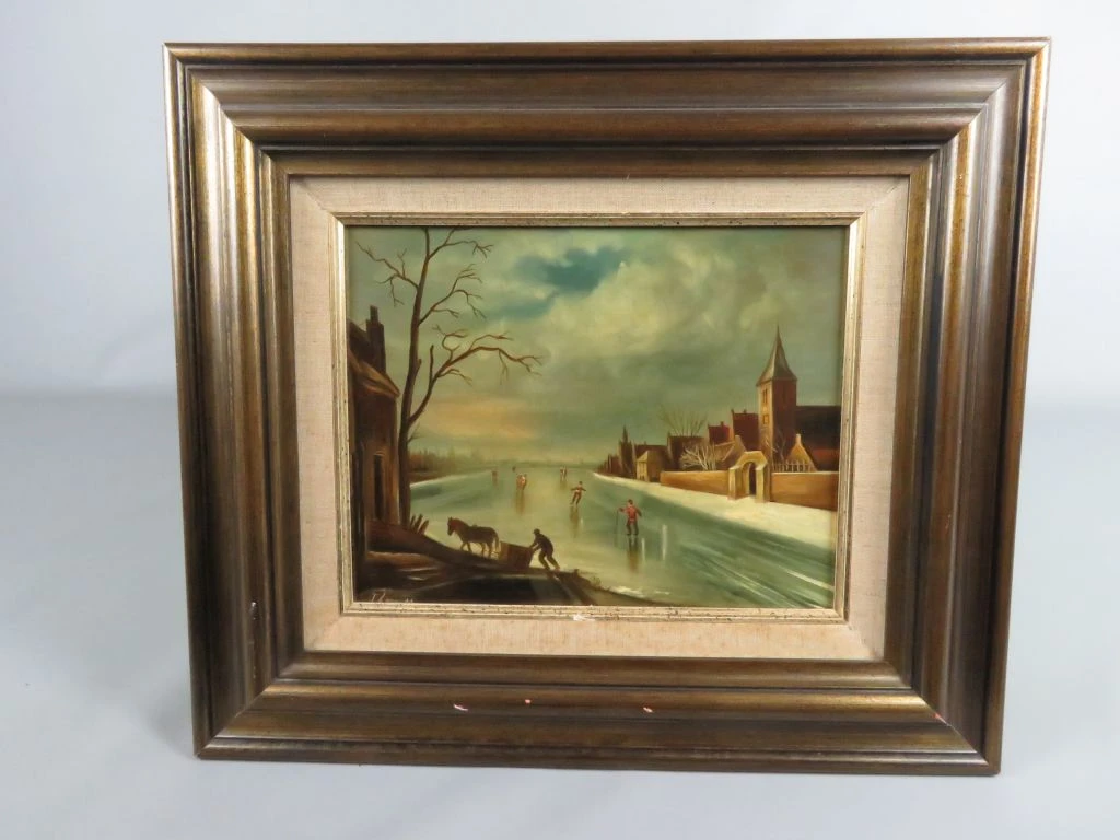Schilderij - Hollands Winterlandschap op het IJs