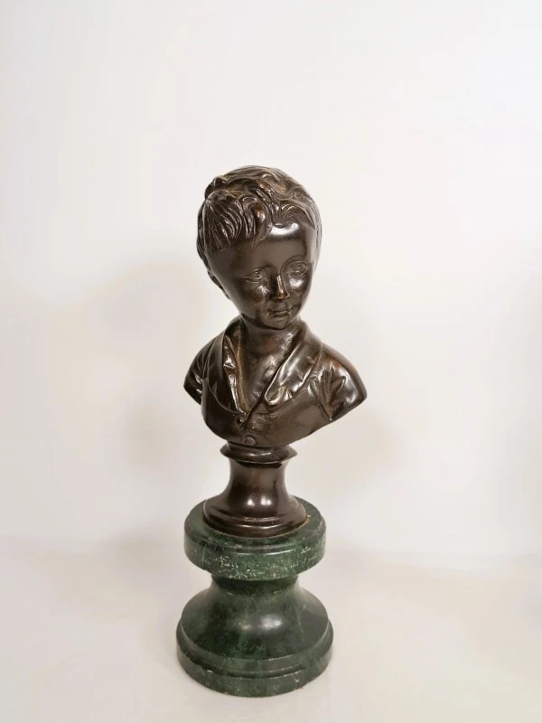 Set van 2 bronzen buste beeldjes op groene marmeren voet