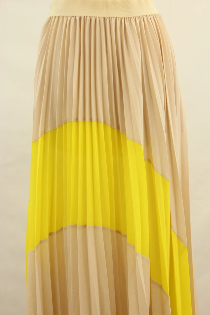 Patrizia Pepe - plissérok in beige met gele kleurstrook