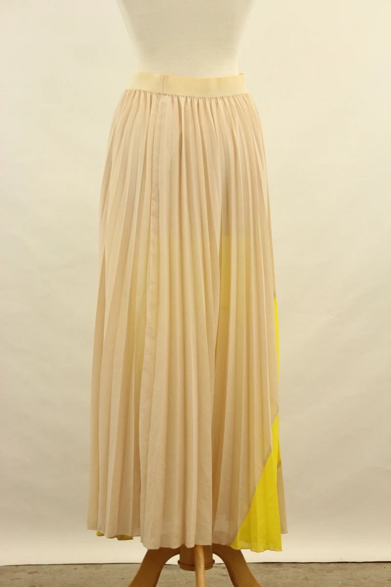 Patrizia Pepe - plissérok in beige met gele kleurstrook