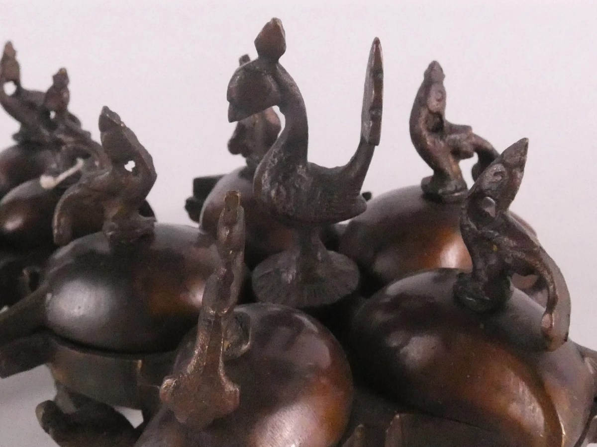 Vintage bronzen vogelvormige kistjes set van 2
