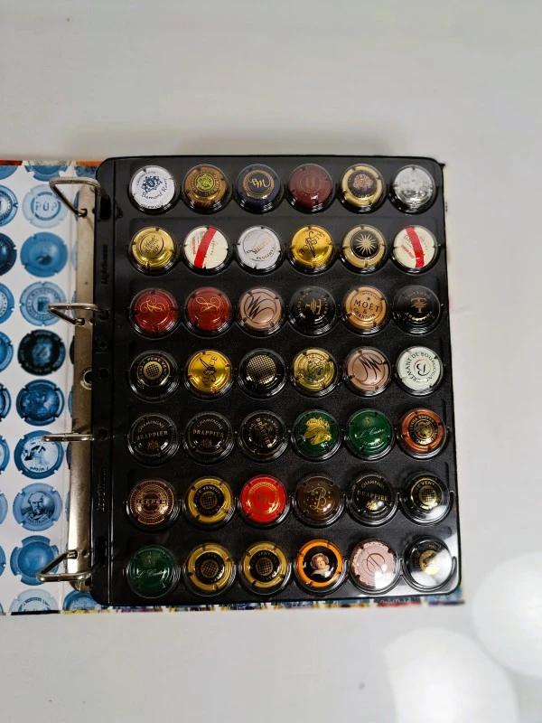 Verzameling champagnecapsules in album