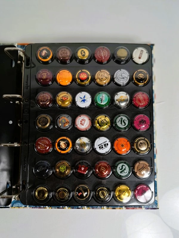 Verzameling champagnecapsules in album