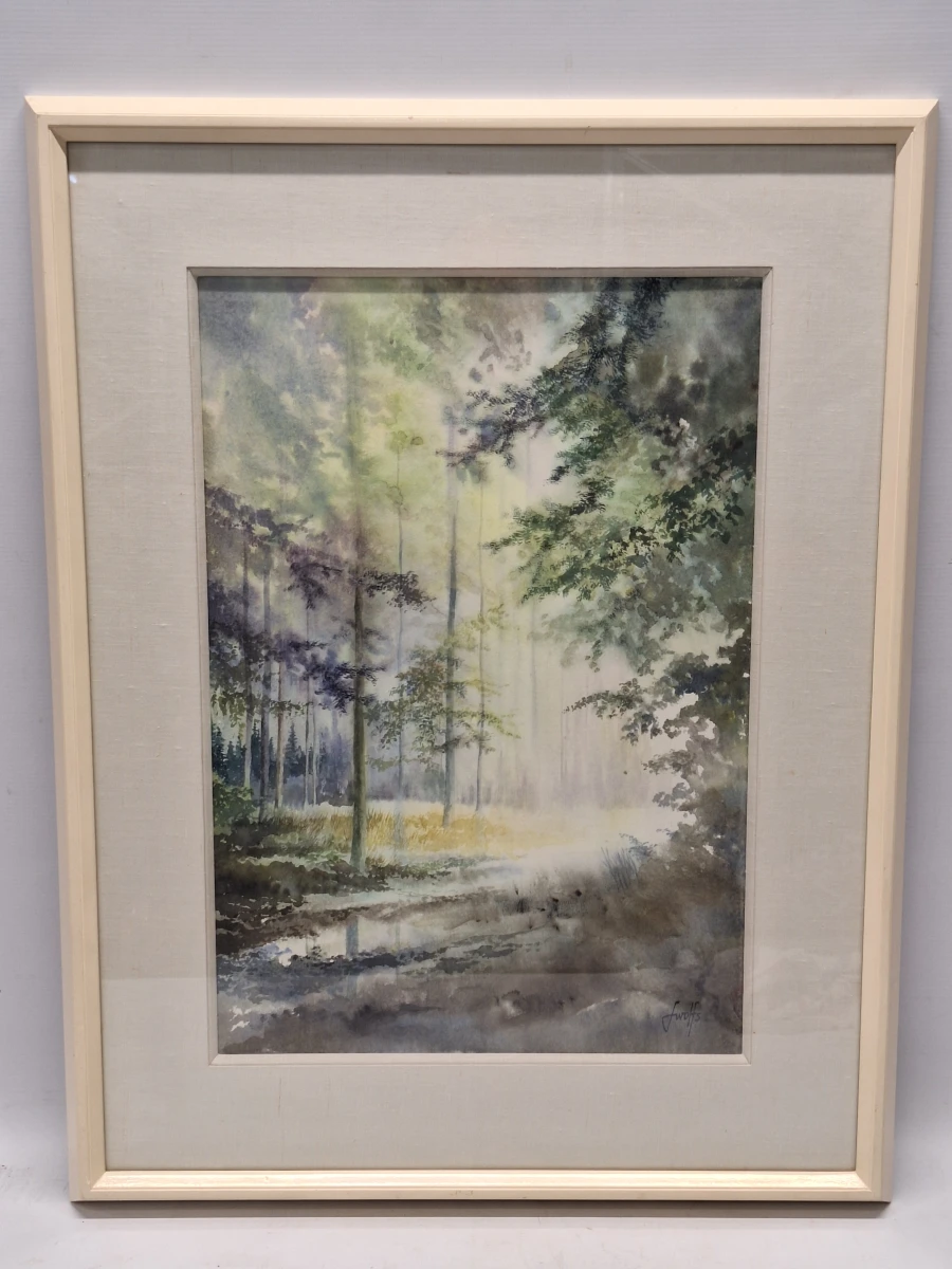 Originele aquarel - Sfeervol boslandschap - Xavier Swolfs