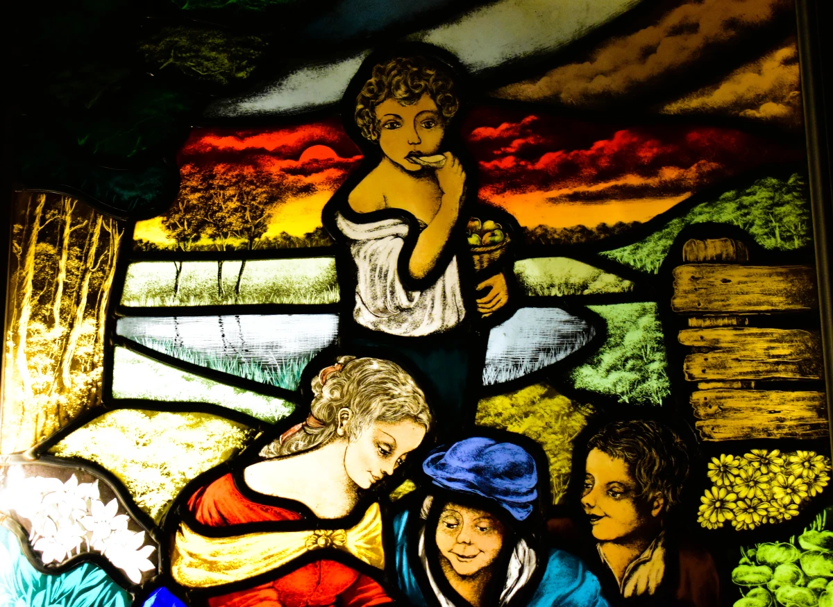 Verlicht glas-in-lood paneel met dorpsscène
