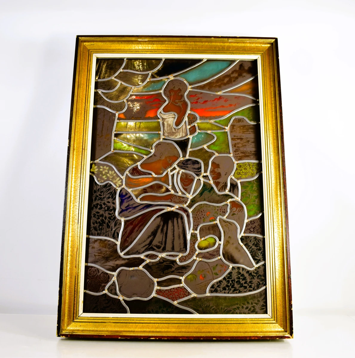 Verlicht glas-in-lood paneel met dorpsscène
