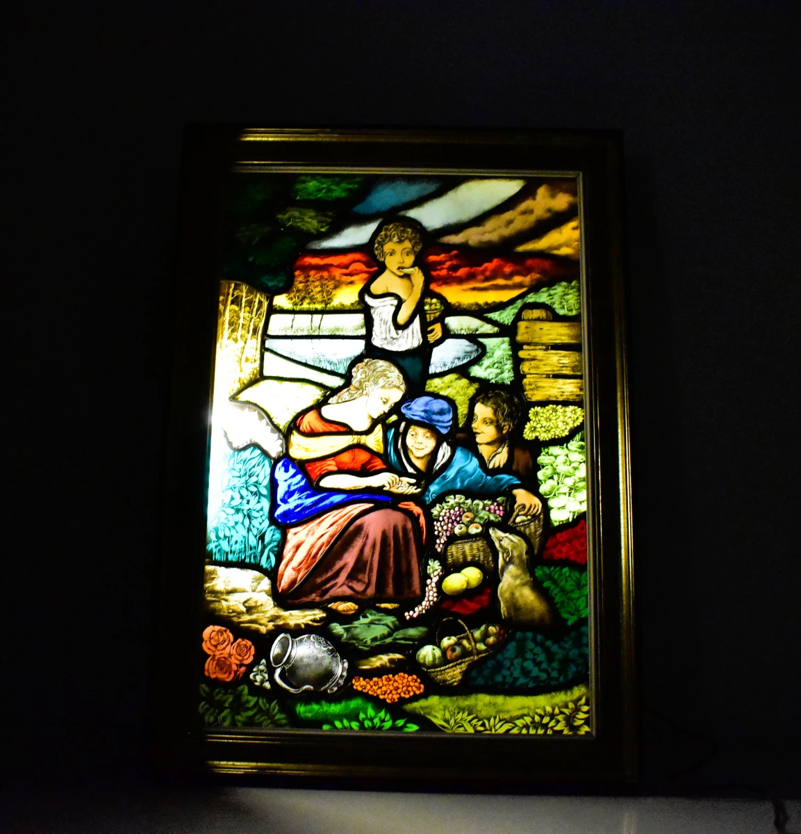 Verlicht glas-in-lood paneel met dorpsscène