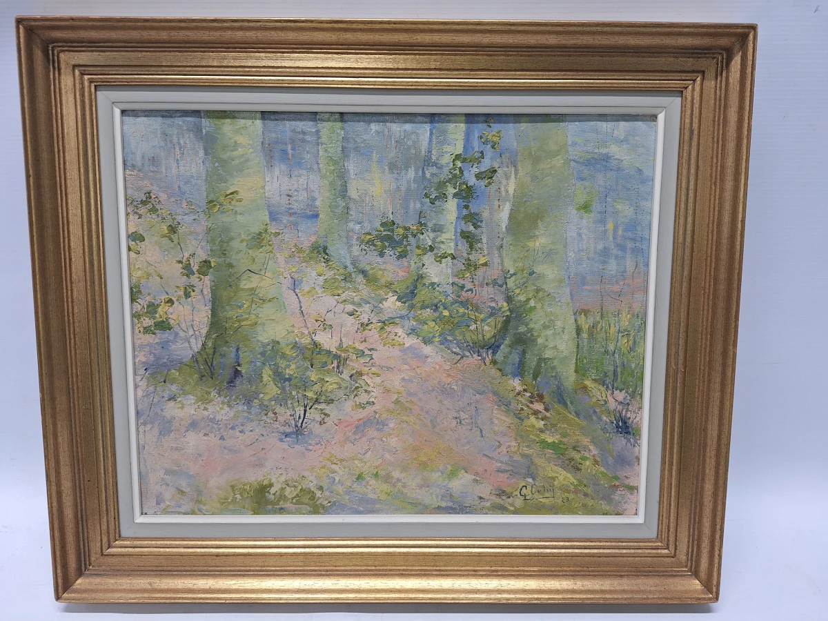 Olieverfschilderij in impressionistische stijl - Gesigneerd boslandschap (1923)