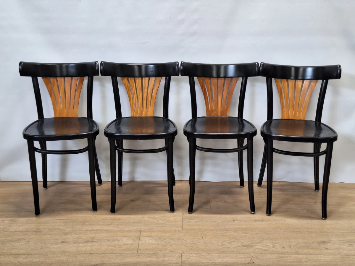 Unieke Set van 6 Vintage Thonet-Stijl Eetkamerstoelen