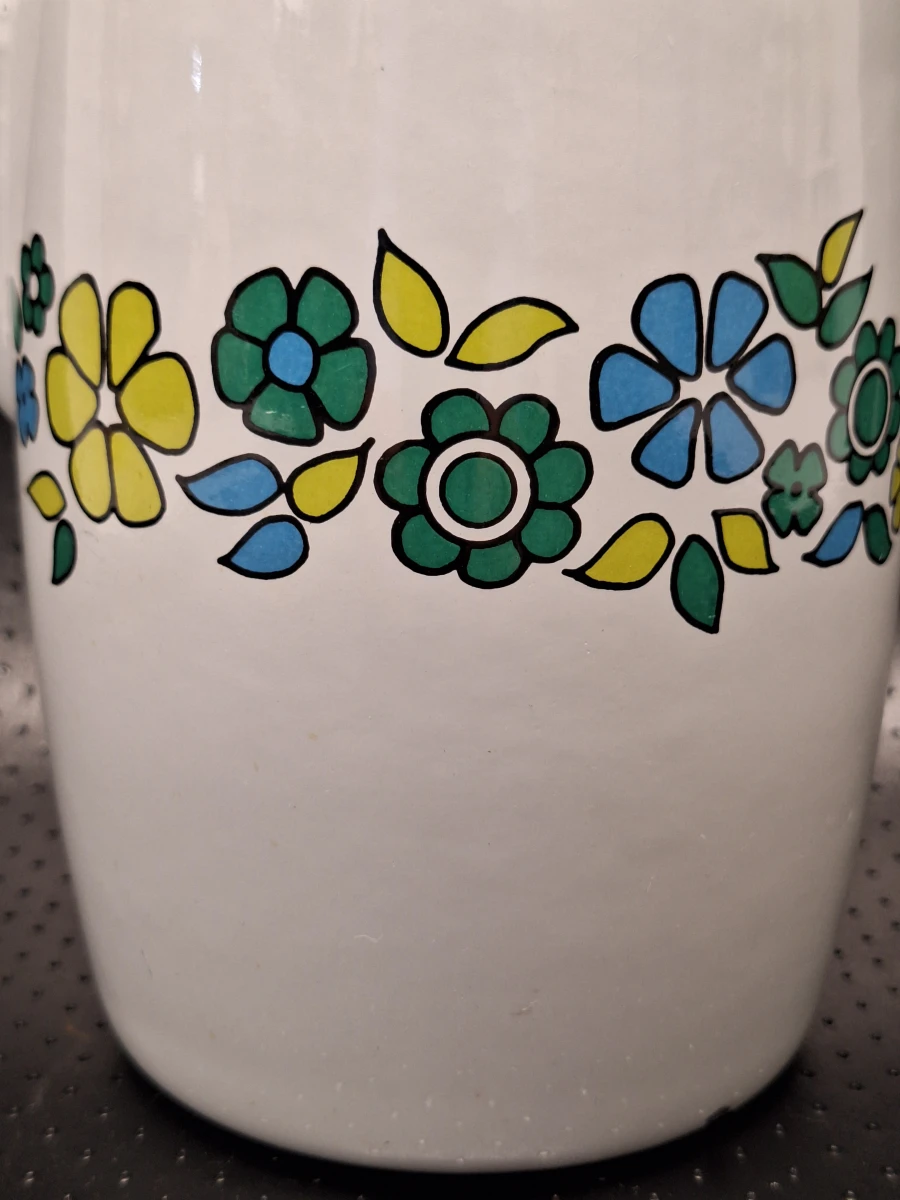 Vintage geëmailleerde koffie- en theepot met bloemen - Jaren '60/'70