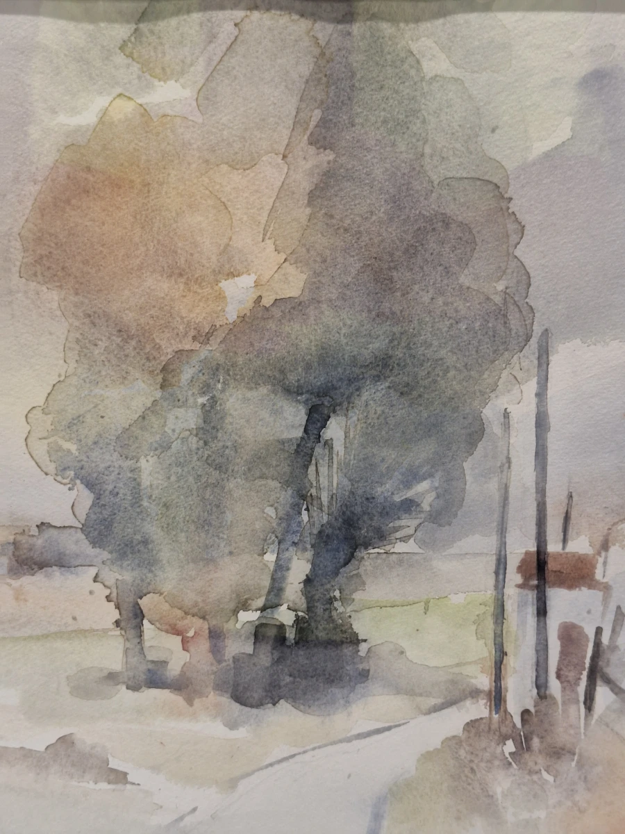 Sfeervolle aquarel met landelijk landschap - Mieke De Greef