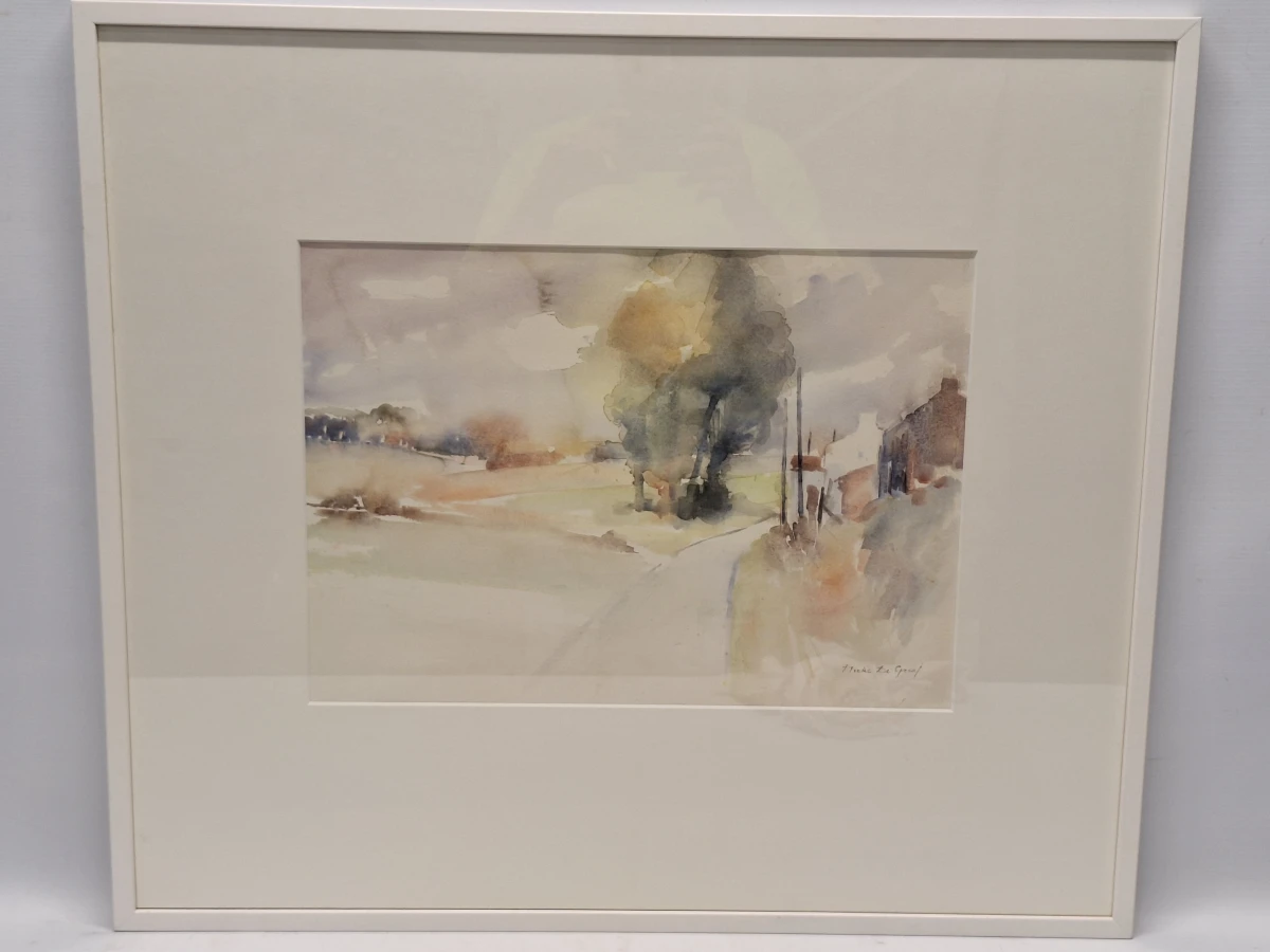 Sfeervolle aquarel met landelijk landschap - Mieke De Greef