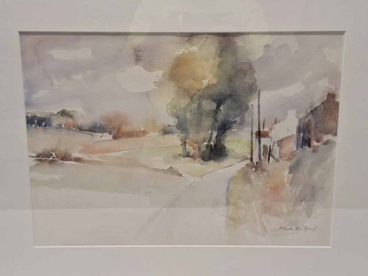 Sfeervolle aquarel met landelijk landschap - Mieke De Greef