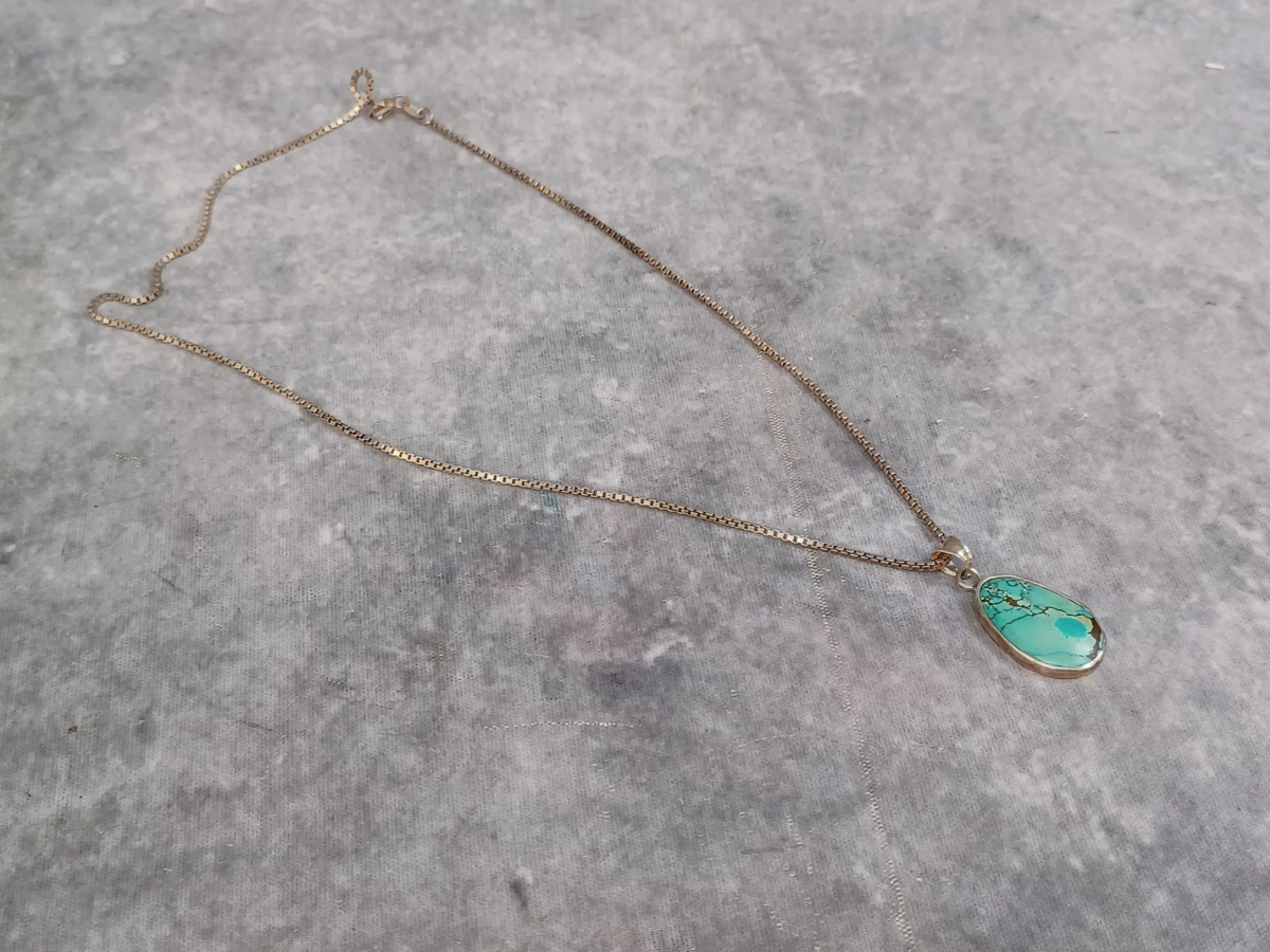 Zilveren ketting met grote Turkoois hanger – 925 Zilver