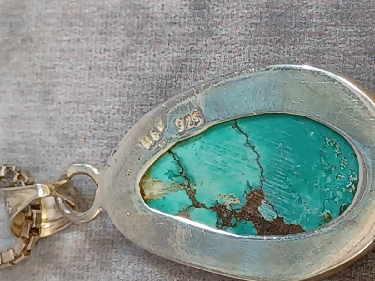Zilveren ketting met grote Turkoois hanger – 925 Zilver