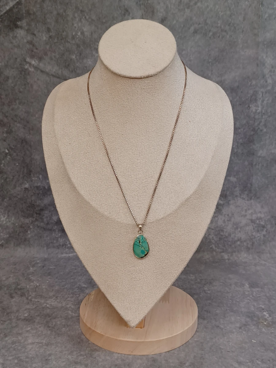 Zilveren ketting met grote Turkoois hanger – 925 Zilver