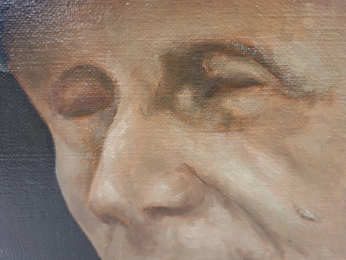 Realistisch portret van een oudere man - olieverfschilderij, gesigneerd E. OST