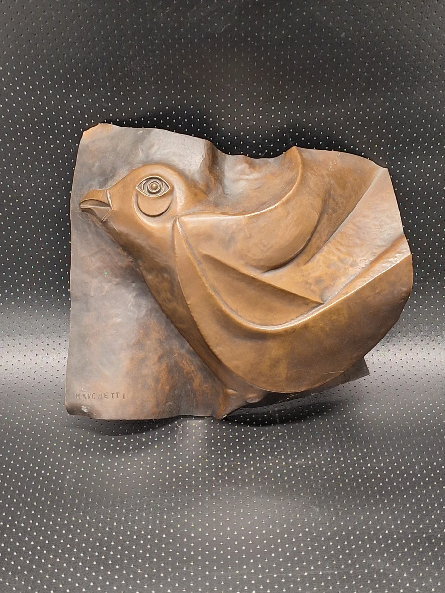 Art Deco Stijl Reliëfplaat van een Gestileerde Vogel - Gesigneerd MARCHETTI
