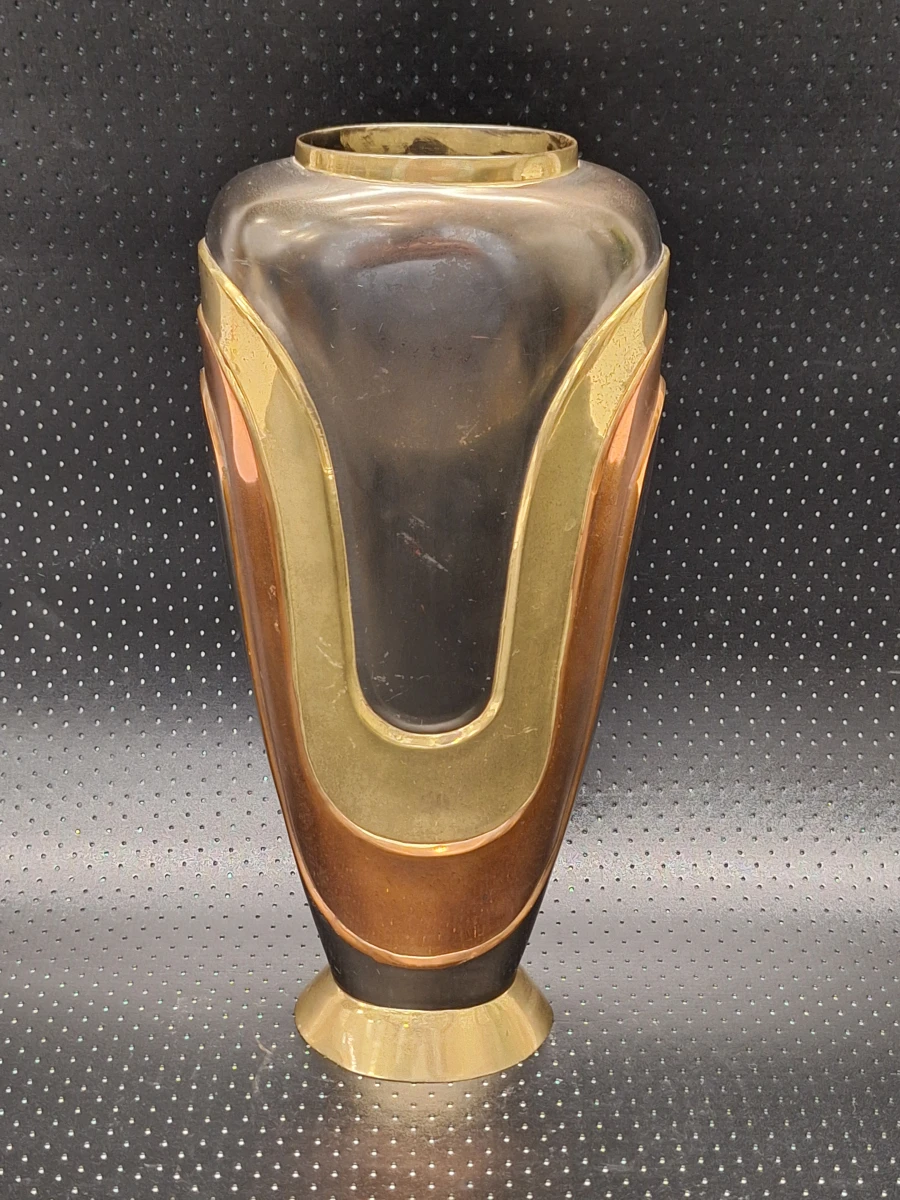 Vintage Art Deco Revival vaas in Messing & Koper - Made in India