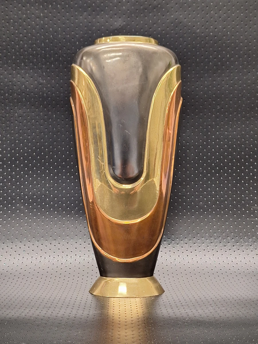 Vintage Art Deco Revival vaas in Messing & Koper - Made in India