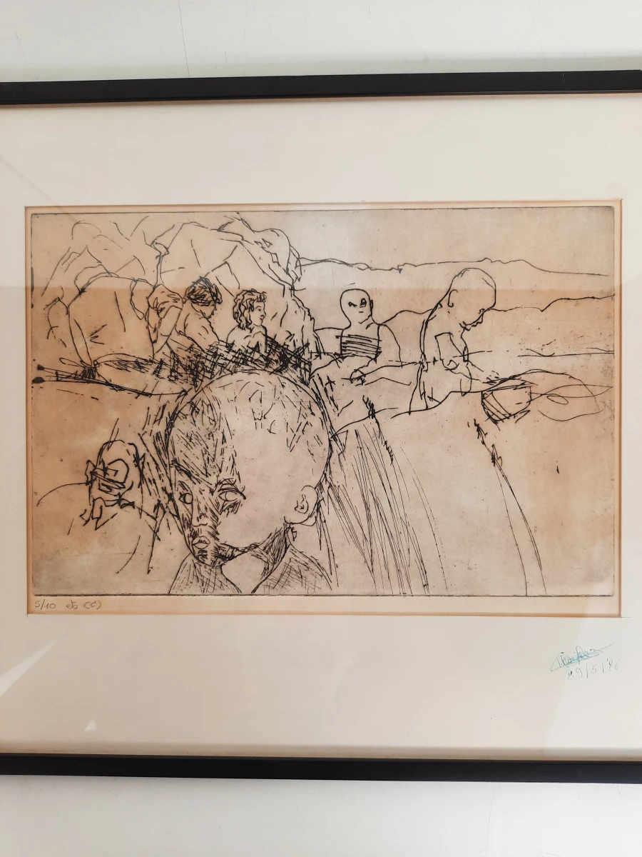Gelimiteerde Ets T. Kusters (1986) – Abstracte Scène Kinderen – Oplage 5/10