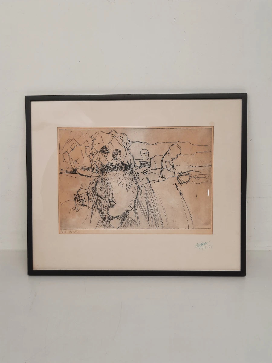 Gelimiteerde Ets T. Kusters (1986) – Abstracte Scène Kinderen – Oplage 5/10