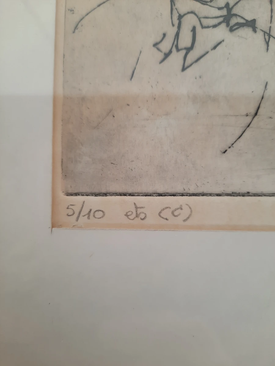 Gelimiteerde Ets T. Kusters (1986) – Abstracte Scène Kinderen – Oplage 5/10