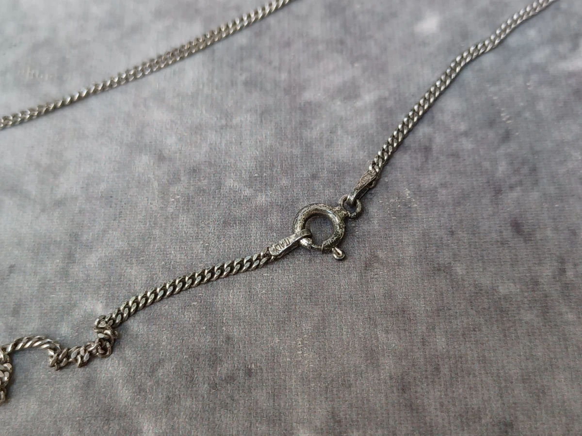 Vintage set Pauaschelp sieraden met zilveren ketting