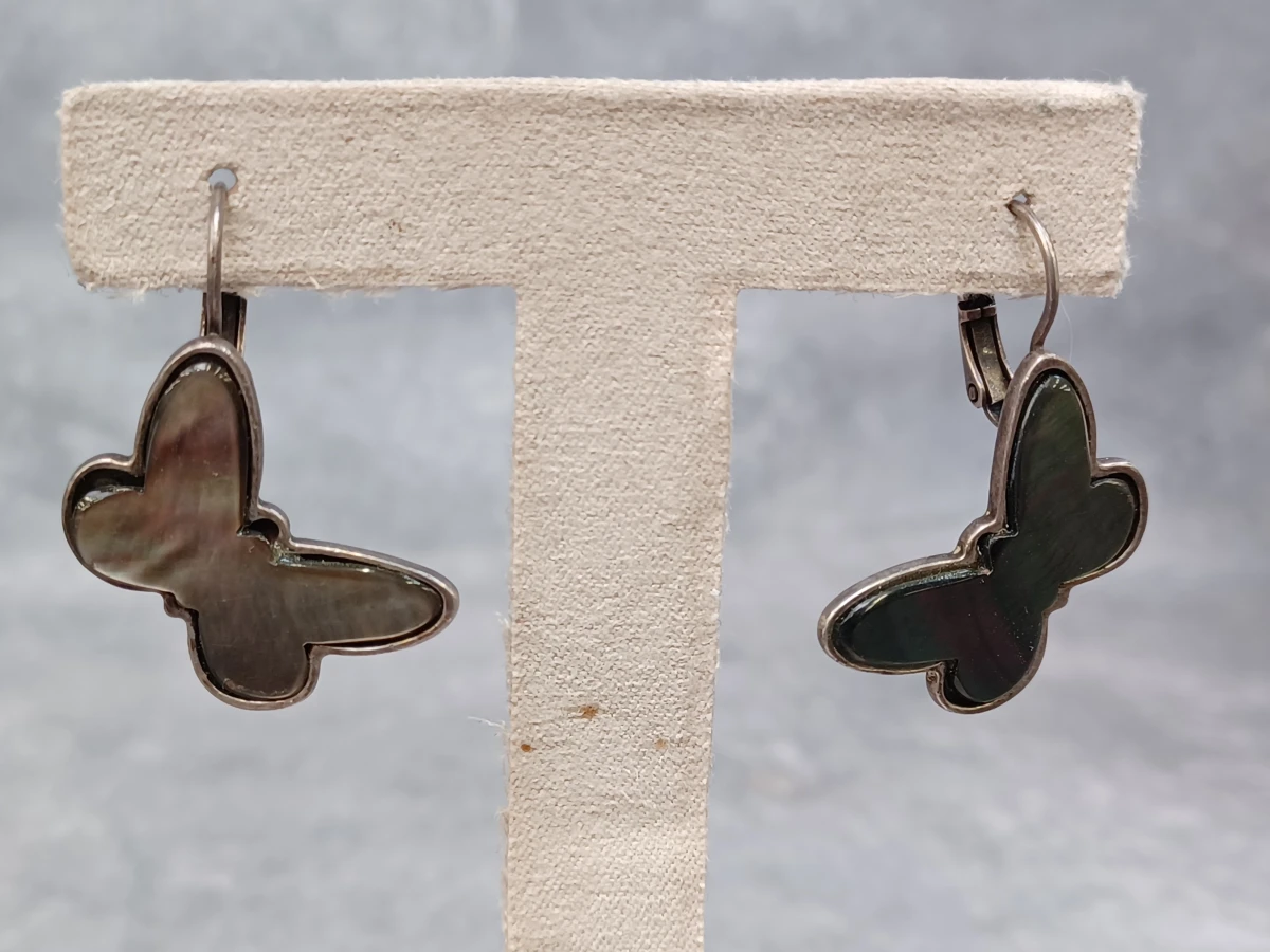 Vintage set Pauaschelp sieraden met zilveren ketting