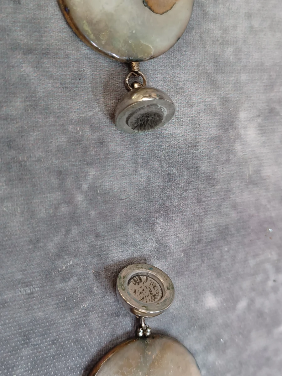 Vintage set Pauaschelp sieraden met zilveren ketting