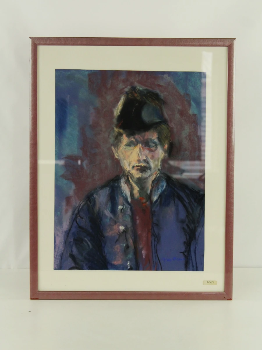 Boeren man in paarse tinten pastelkrijttekening gesigneerd P. Willemsen