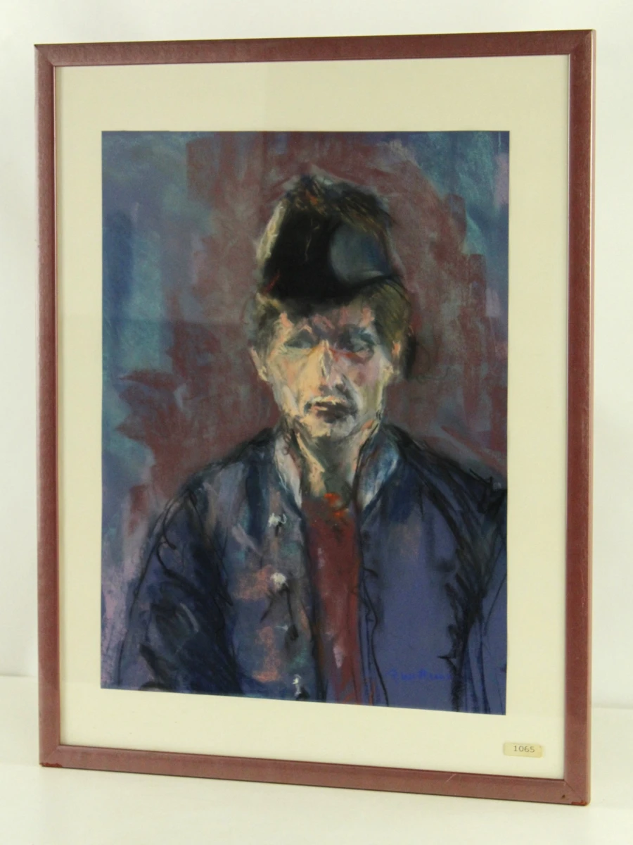 Boeren man in paarse tinten pastelkrijttekening gesigneerd P. Willemsen