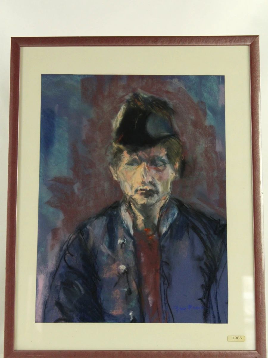 Boeren man in paarse tinten pastelkrijttekening gesigneerd P. Willemsen