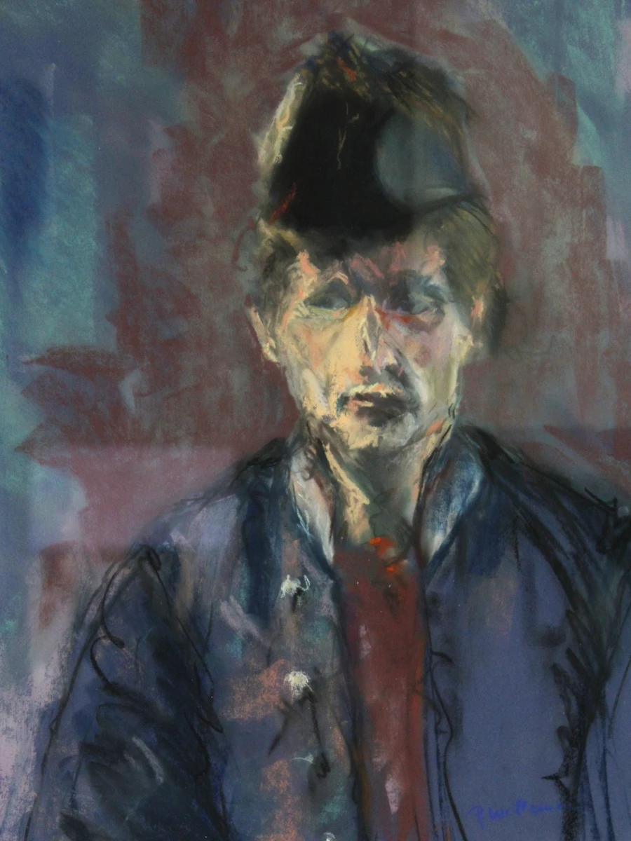 Boeren man in paarse tinten pastelkrijttekening gesigneerd P. Willemsen