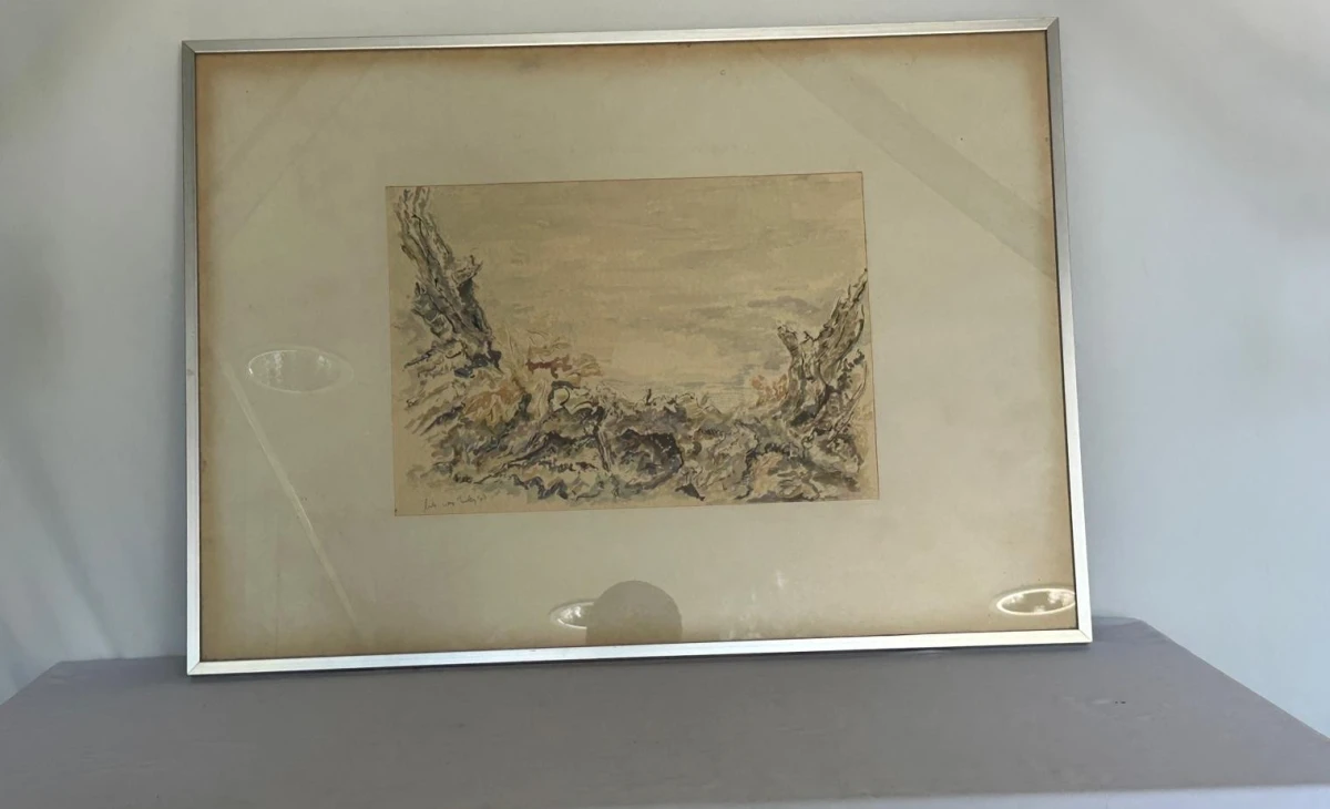 Ingelijste aquarel schildering Luke van Loden