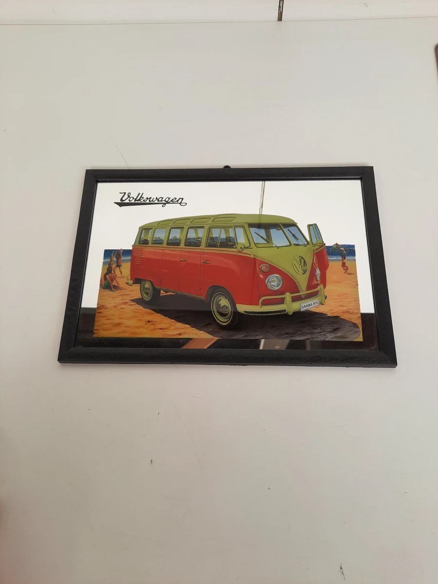 6-Delige Volkswagen T1 Bus Decoratieset – Metalen Borden, Spiegel & Hout – Retro