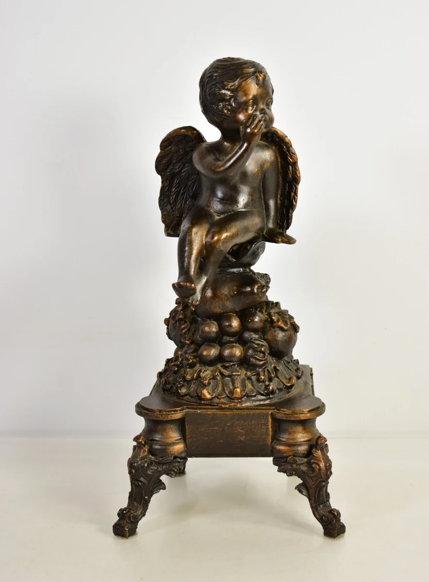 Set van 2 bronzen kleur engelenbeelden op voet
