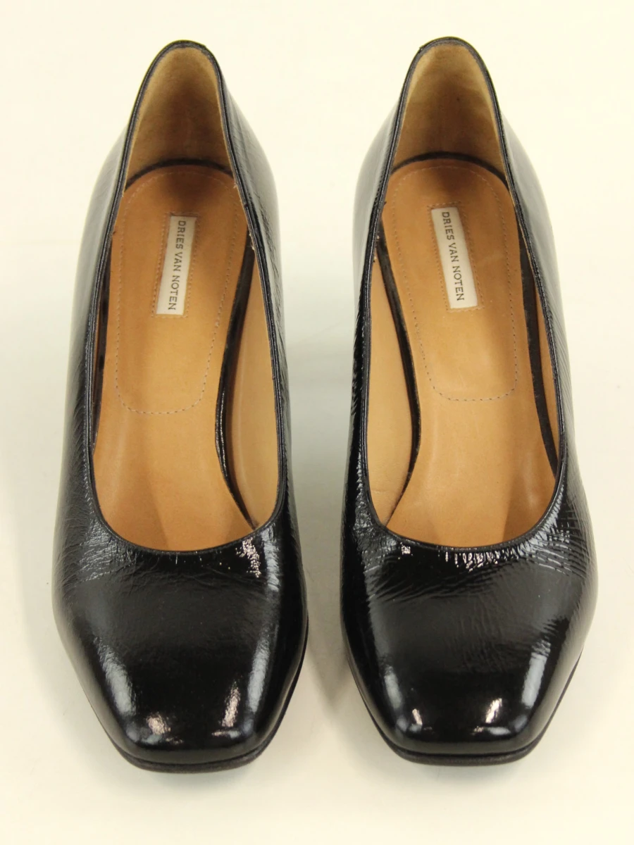 Dries Van Noten zwarte lakleren craquelé-effect pumps met blokhak - 39
