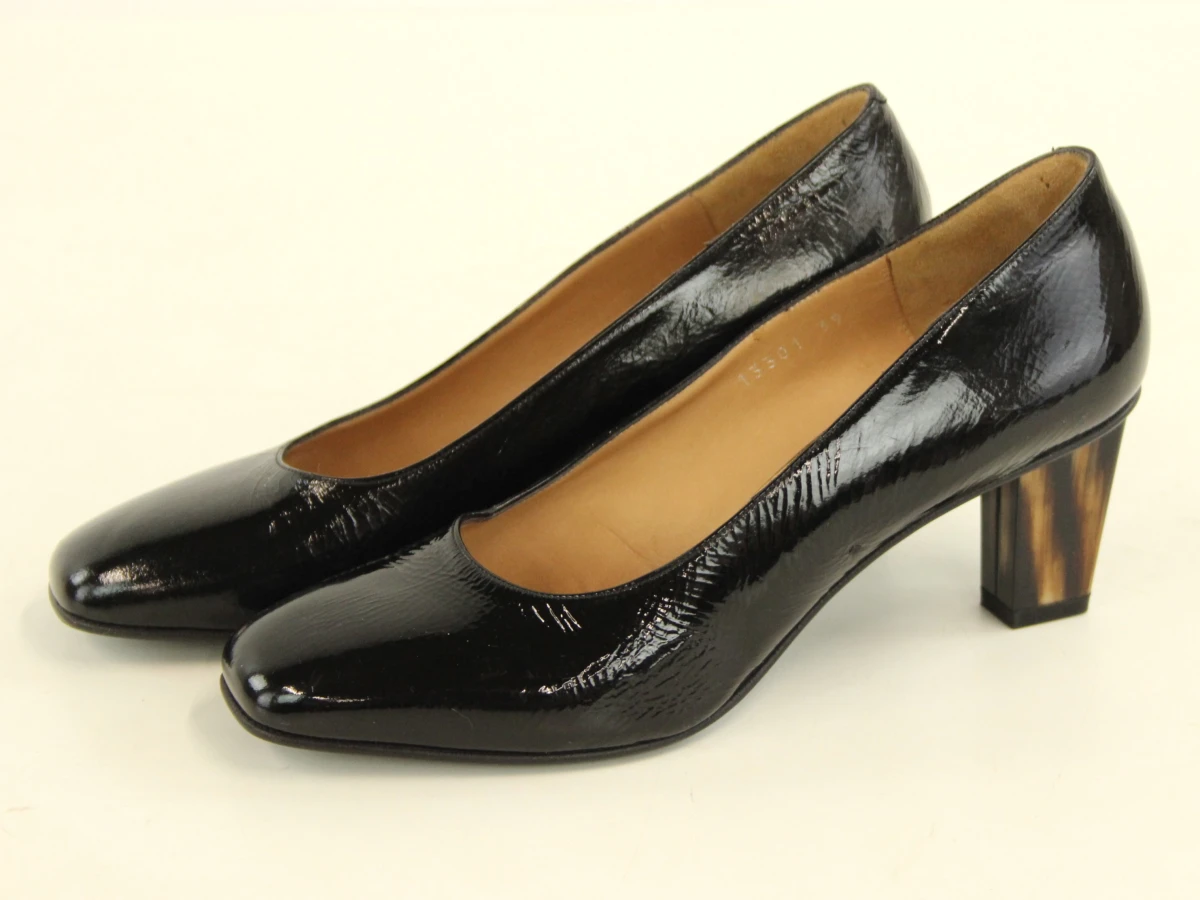 Dries Van Noten zwarte lakleren craquelé-effect pumps met blokhak - 39