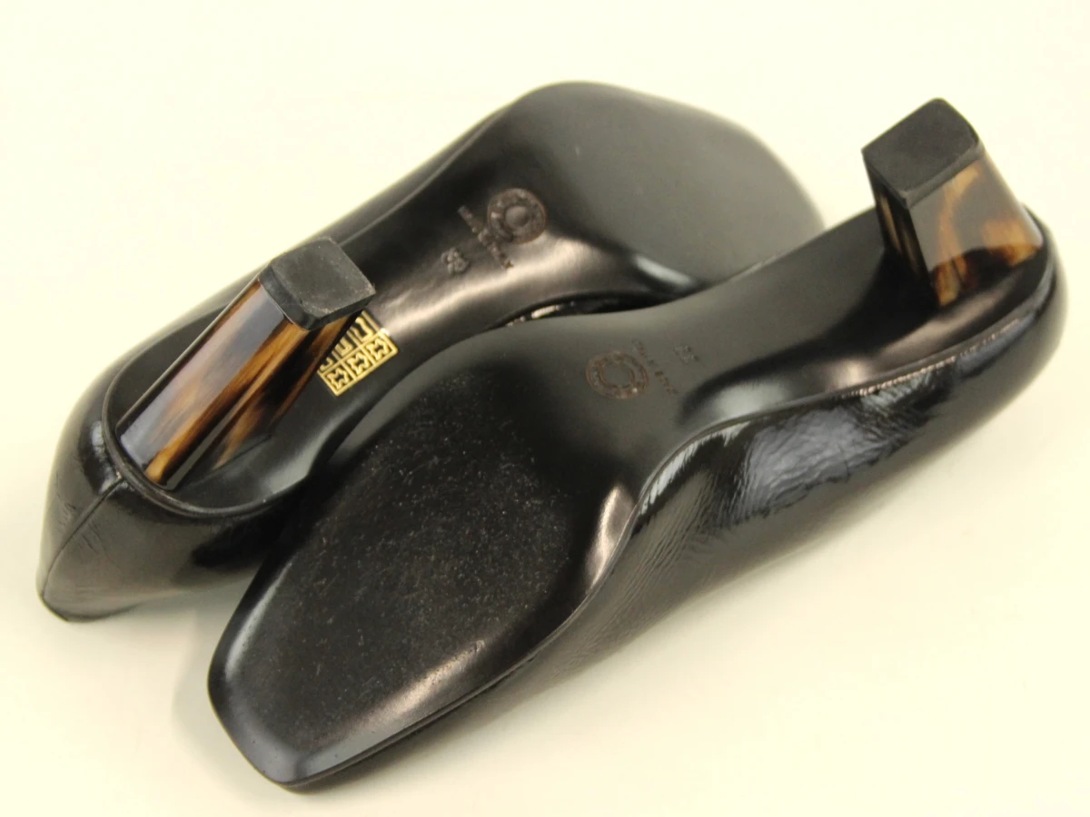 Dries Van Noten zwarte lakleren craquelé-effect pumps met blokhak - 39