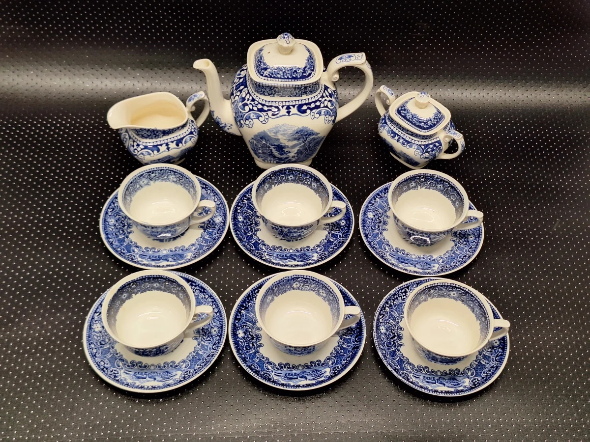 15 delig theeservies - Petrus Regout Maastricht - ‘Cambridge Blue’