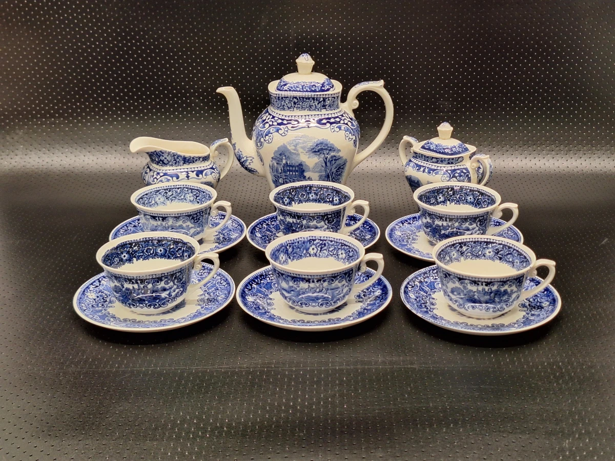 15 delig theeservies - Petrus Regout Maastricht - ‘Cambridge Blue’
