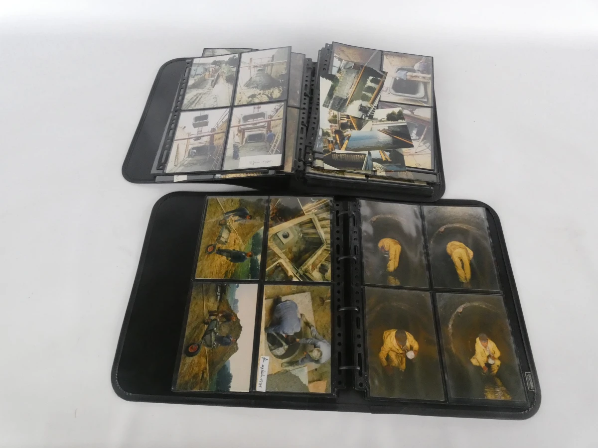 Set oude fotoalbums en documenten over bouw en waterwerken