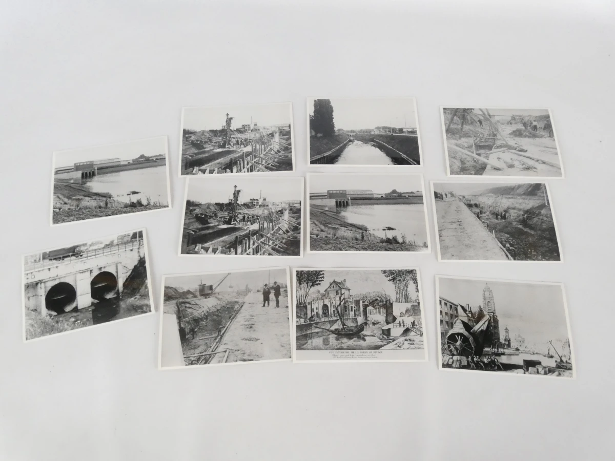 Set oude fotoalbums en documenten over bouw en waterwerken