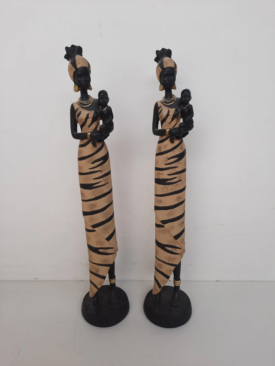Set van 2 Decoratieve Beelden "Afrikaanse Moeder met Kind" – Joline/Jolipa